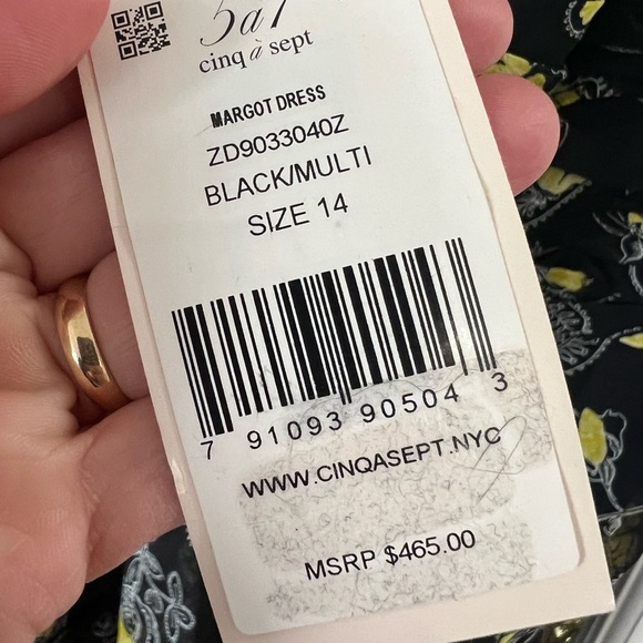 Cinq A Sept: Floral Black and Yellow Midi Dress Size 14 - Picture 7 of 10